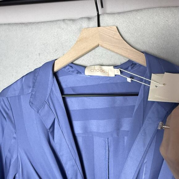 Choosy Lafayette Womens Blue Striped Jumpsuit Pockets Front Tie Comfort Size 2 - Picture 6 of 13